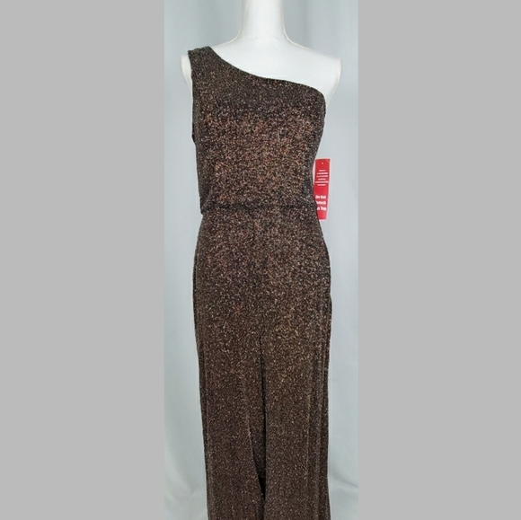 Crystal Doll One-Shoulder Glitter Jumpsuit - Black and Gold - Picture 2 of 8